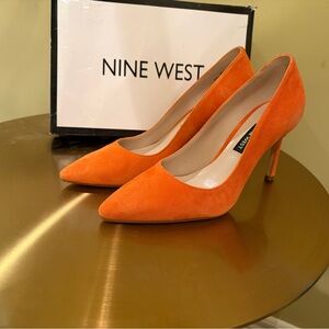 Nine West Vibrant Orange Heels Suede 6.5